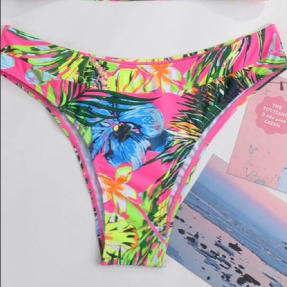 Pink Tropical Floral Boho Cheeky Lined Bikini - Picture 4 of 16